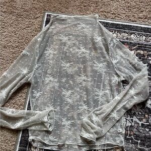 Aerie Sheer Lace-Embroidered Long Sleeve Top in Cream